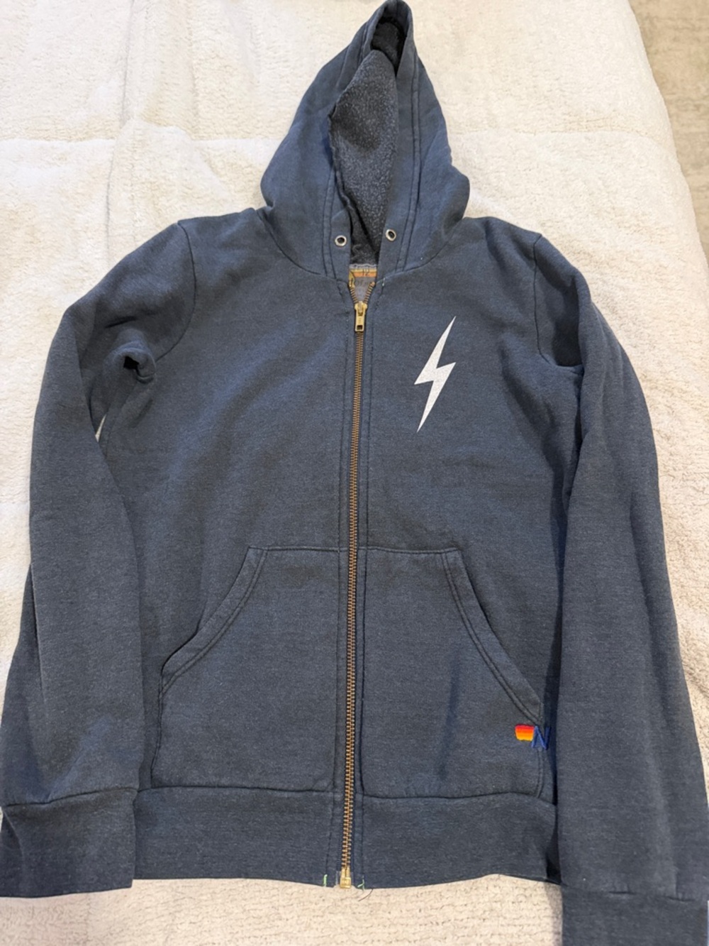 Aviator Nation Kids Navy Zip-Up Hoodie with White Lightning Bolt